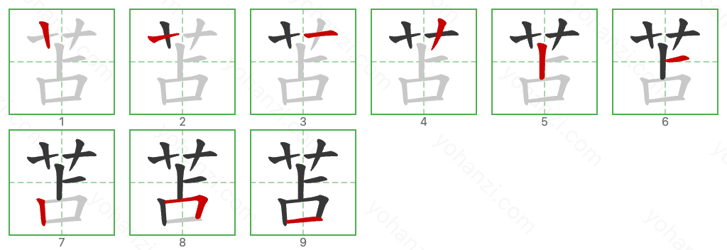 苫 Stroke Order Diagrams