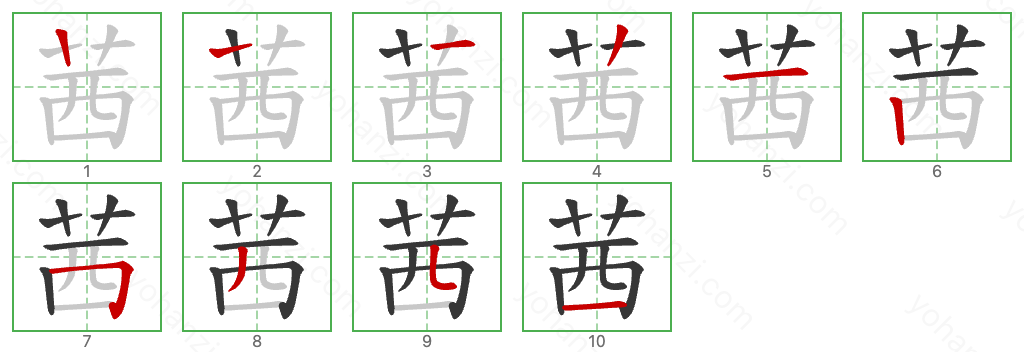 茜 Stroke Order Diagrams