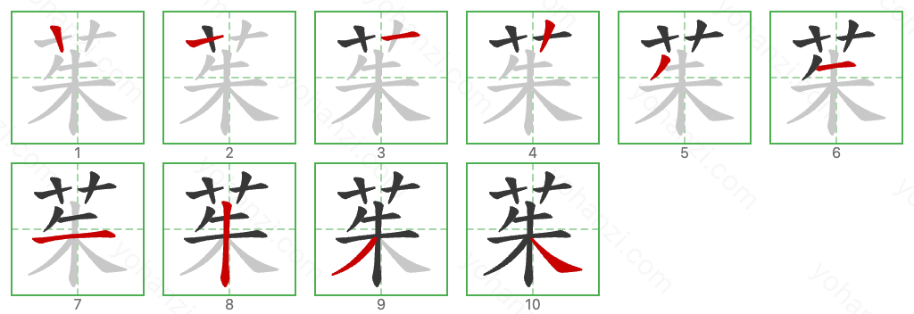 茱 Stroke Order Diagrams