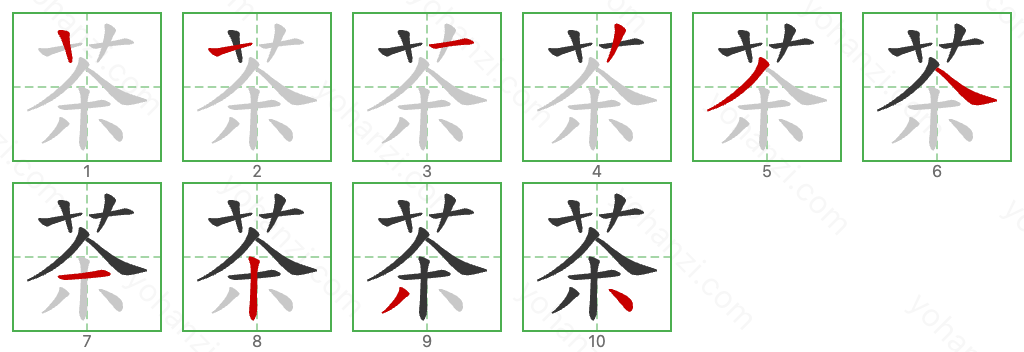 茶 Stroke Order Diagrams