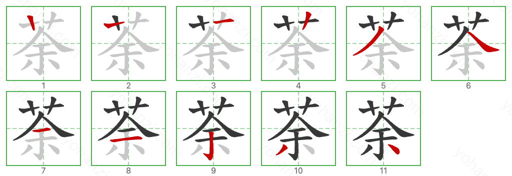 荼 Stroke Order Diagrams