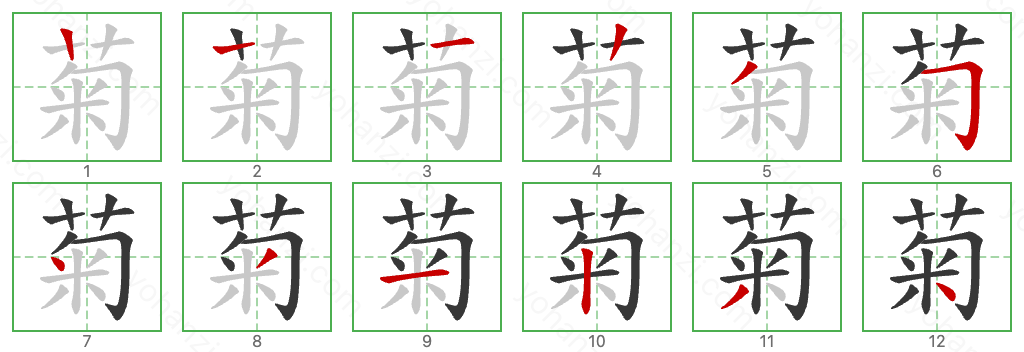 菊 Stroke Order Diagrams