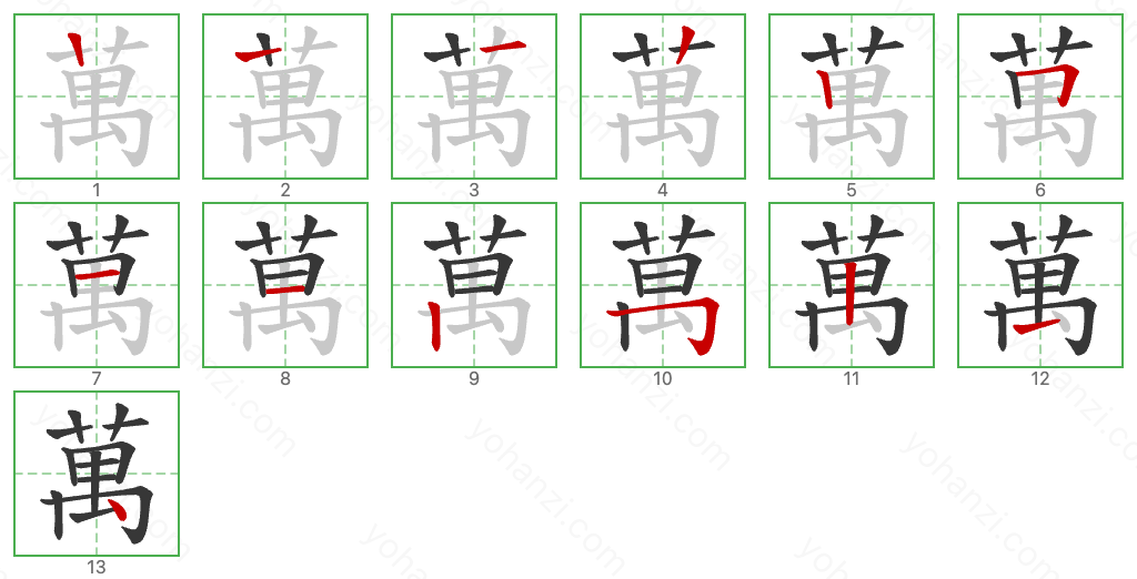 萬 Stroke Order Diagrams