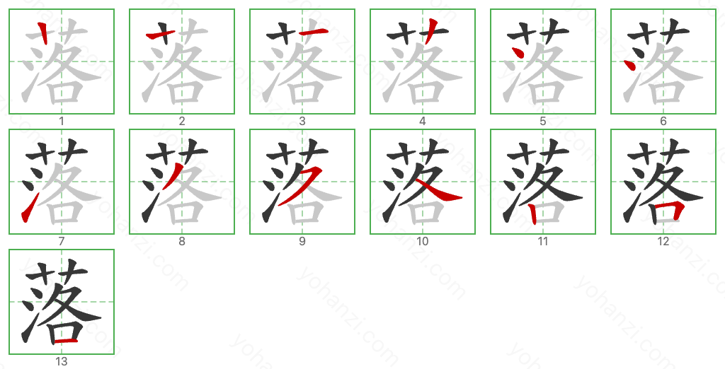 落 Stroke Order Diagrams