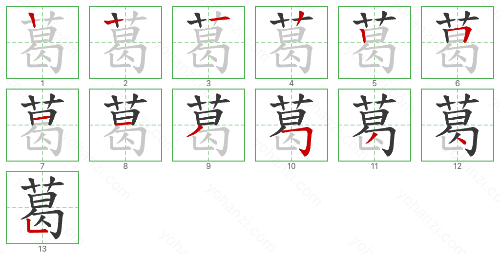 葛 Stroke Order Diagrams