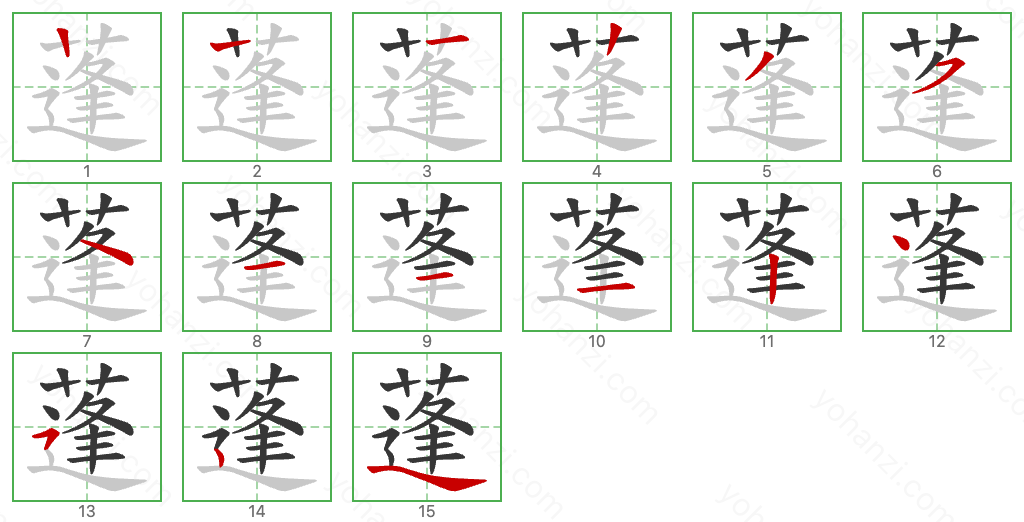 蓬 Stroke Order Diagrams