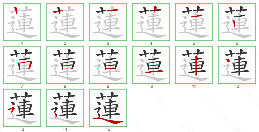 蓮 Stroke Order Diagrams