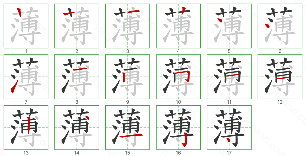 薄 Stroke Order Diagrams