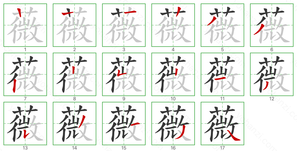 薇 Stroke Order Diagrams