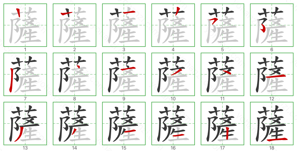 薩 Stroke Order Diagrams