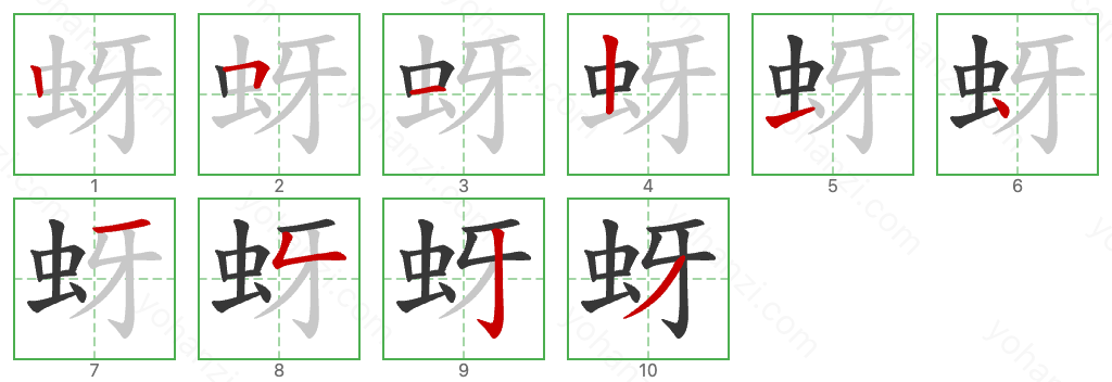 蚜 Stroke Order Diagrams