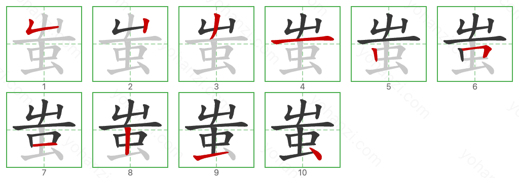 蚩 Stroke Order Diagrams