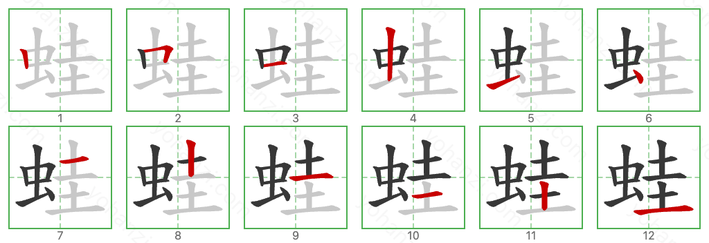 蛙 Stroke Order Diagrams