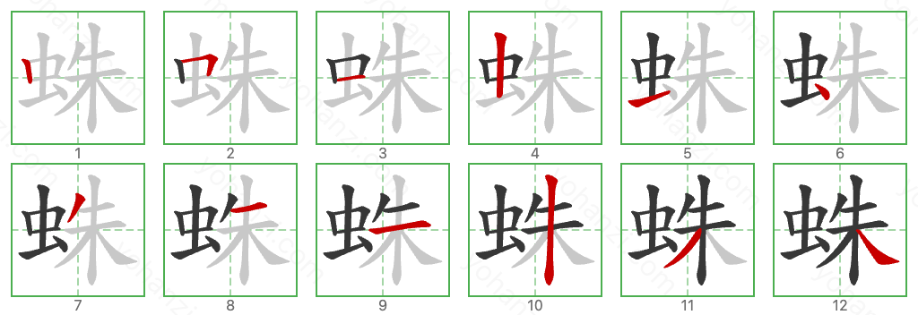 蛛 Stroke Order Diagrams