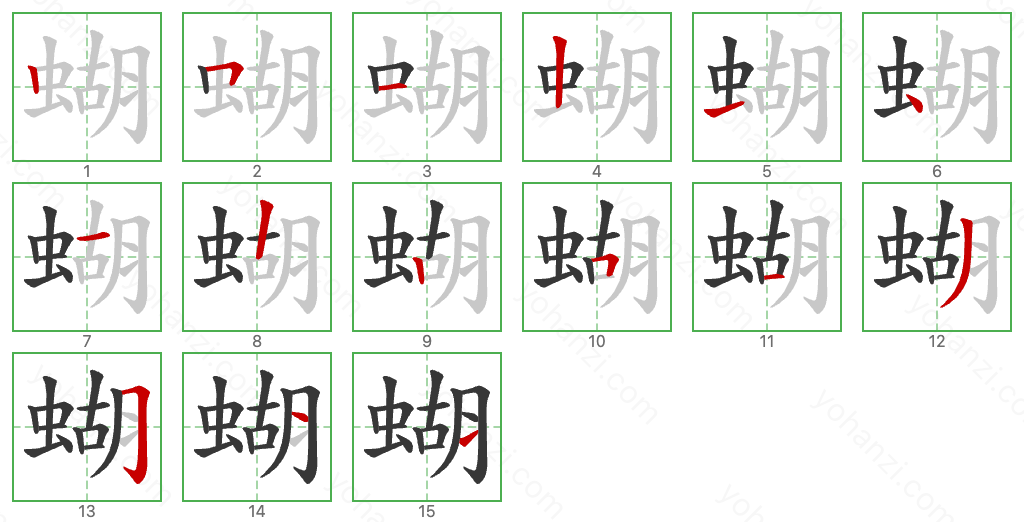 蝴 Stroke Order Diagrams