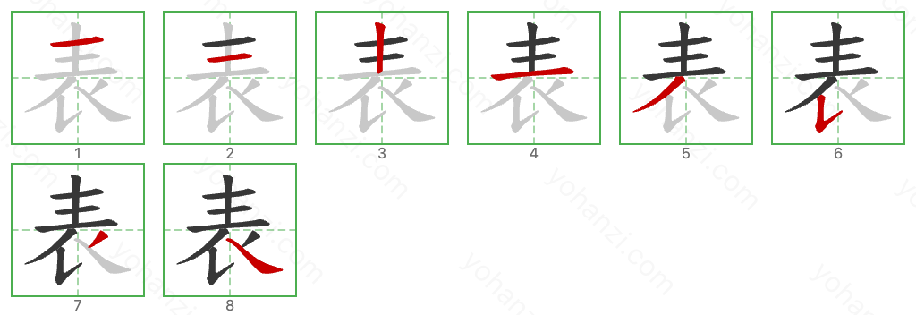 表 Stroke Order Diagrams