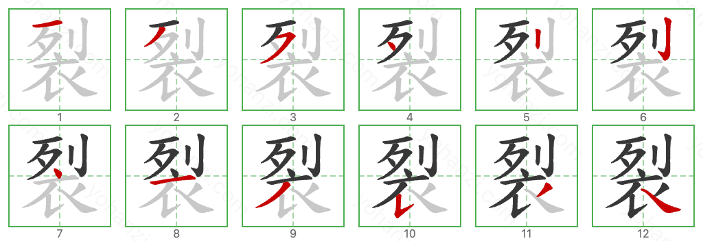 裂 Stroke Order Diagrams