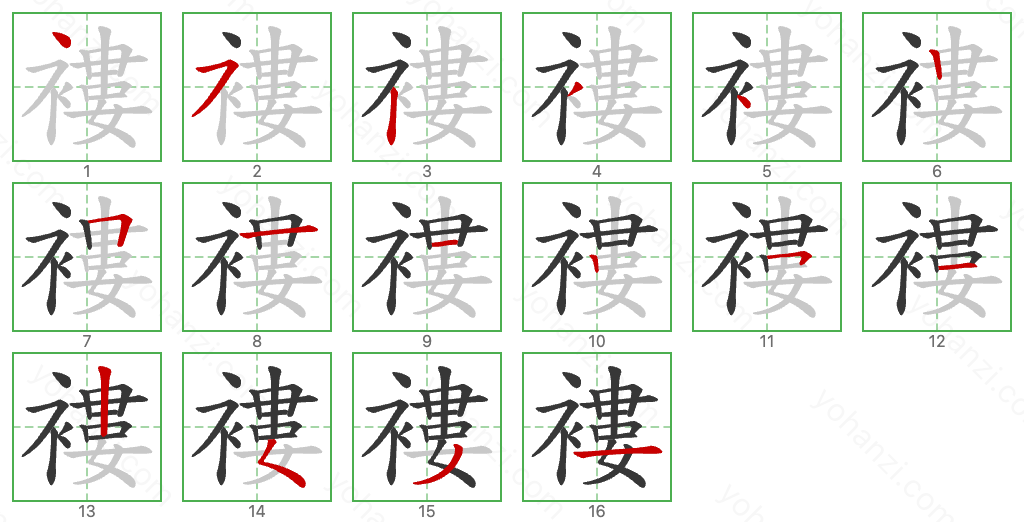 褸 Stroke Order Diagrams