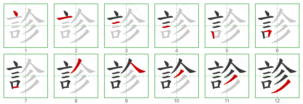 診 Stroke Order Diagrams