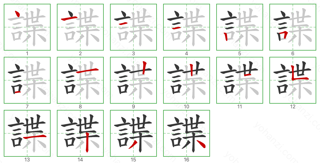 諜 Stroke Order Diagrams