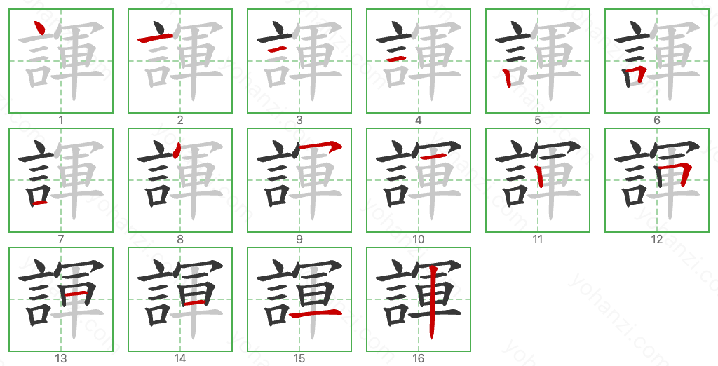 諢 Stroke Order Diagrams