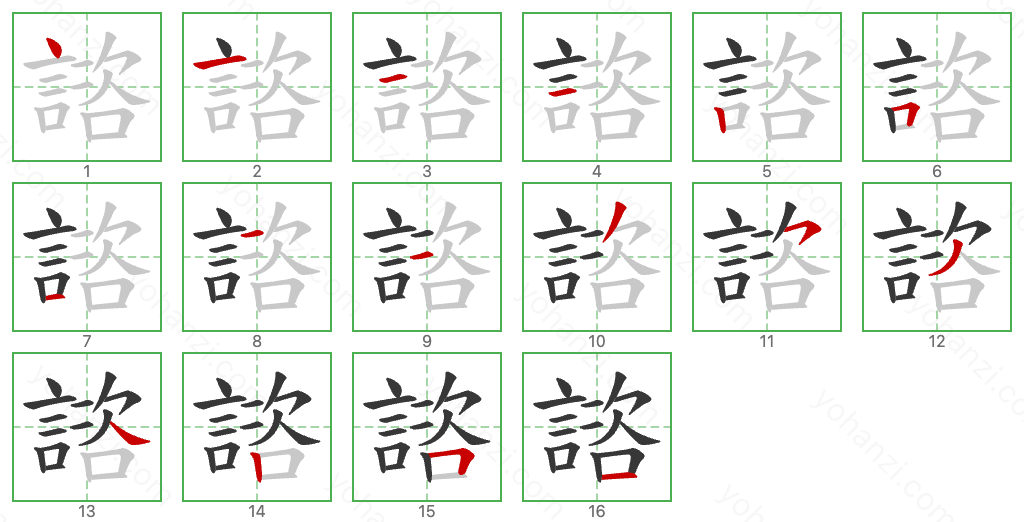 諮 Stroke Order Diagrams