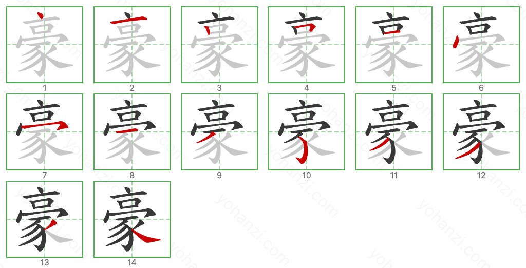 豪 Stroke Order Diagrams