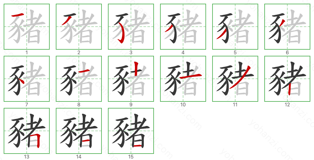 豬 Stroke Order Diagrams