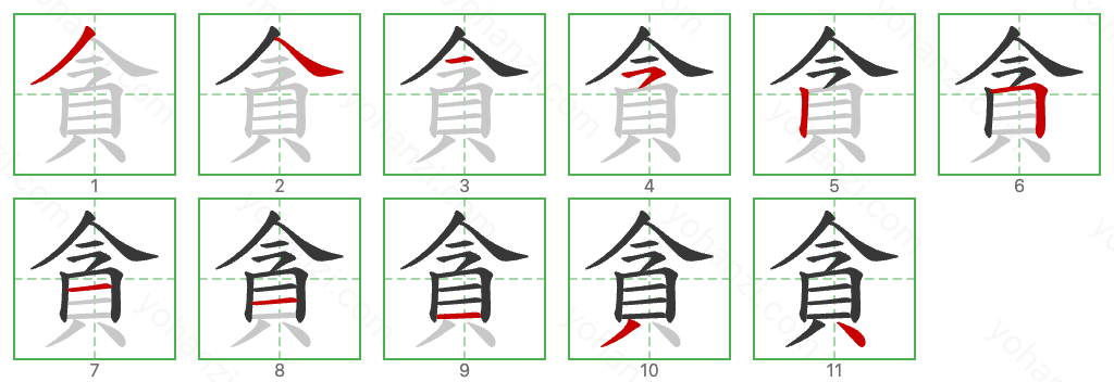 貪 Stroke Order Diagrams