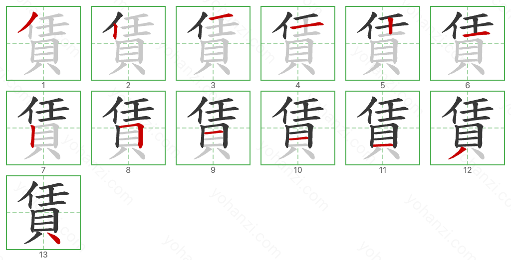 賃 Stroke Order Diagrams