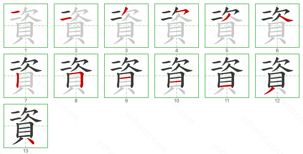 資 Stroke Order Diagrams