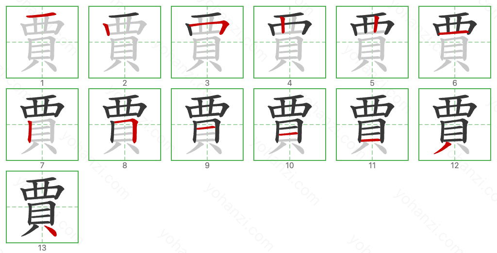 賈 Stroke Order Diagrams