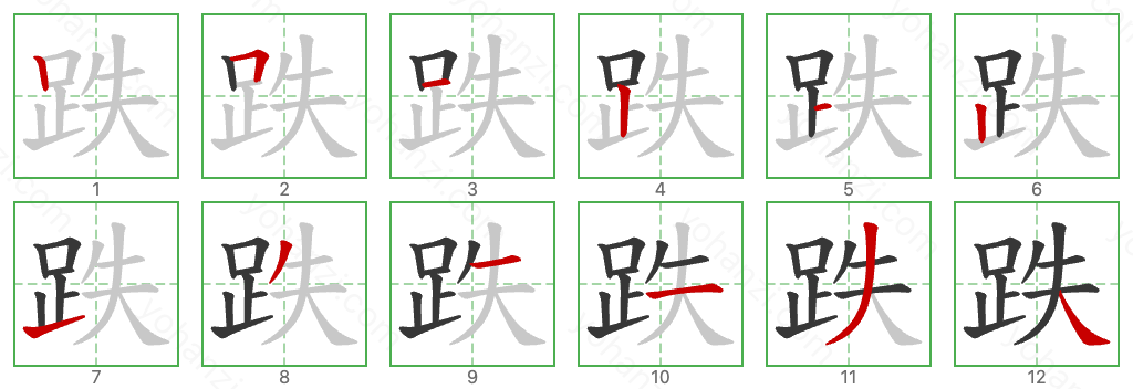 跌 Stroke Order Diagrams