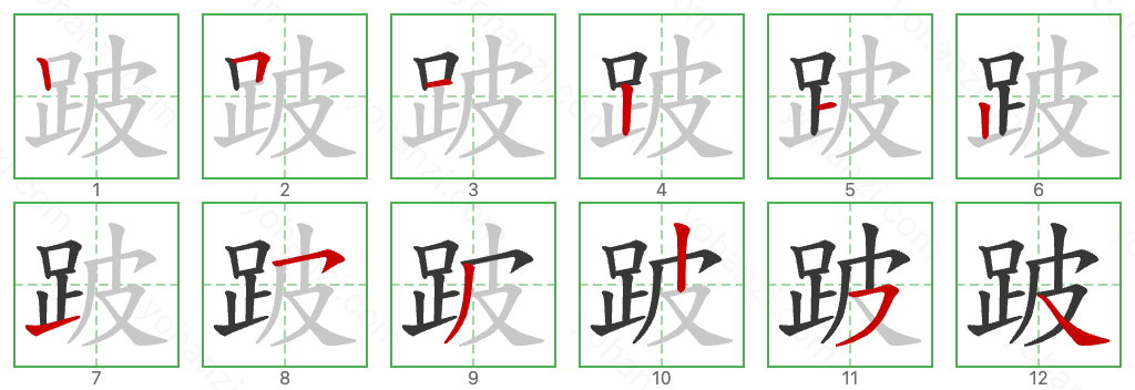 跛 Stroke Order Diagrams