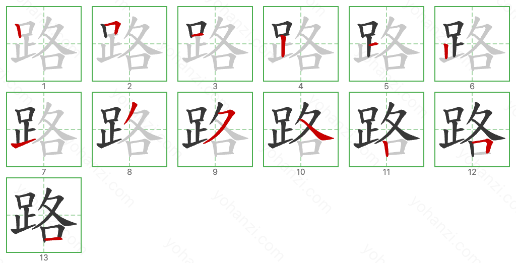 路 Stroke Order Diagrams