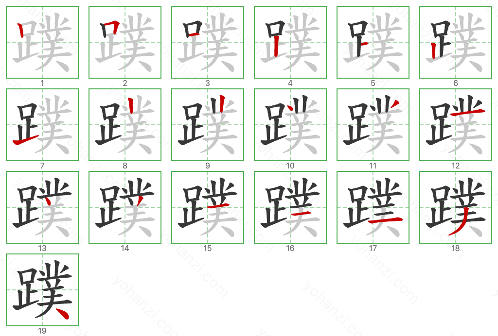 蹼 Stroke Order Diagrams