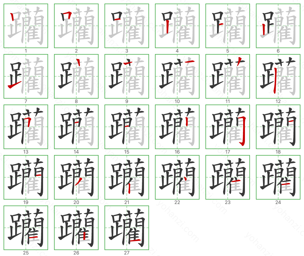 躪 Stroke Order Diagrams