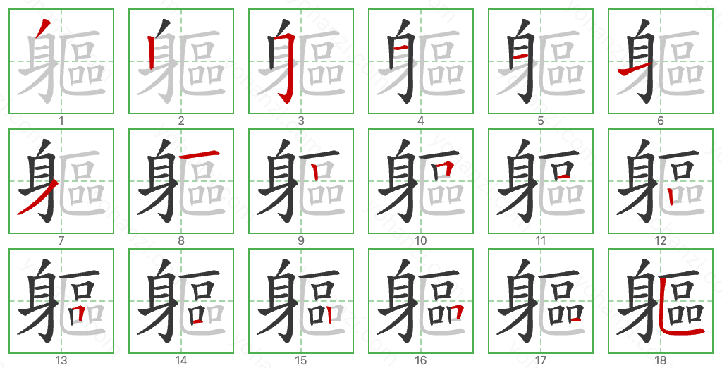 軀 Stroke Order Diagrams