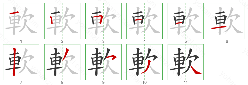 軟 Stroke Order Diagrams