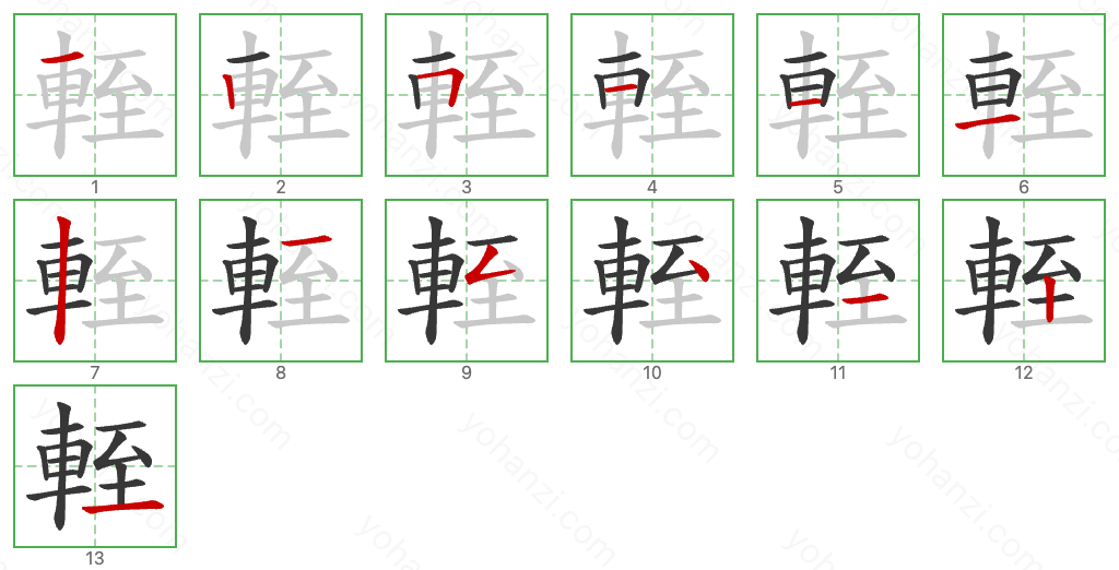 輊 Stroke Order Diagrams