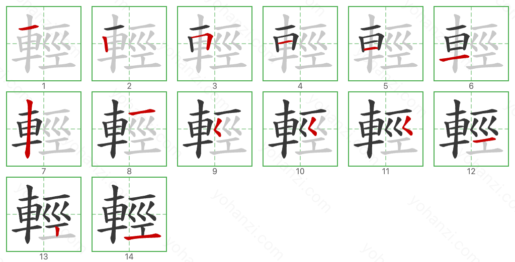 輕 Stroke Order Diagrams