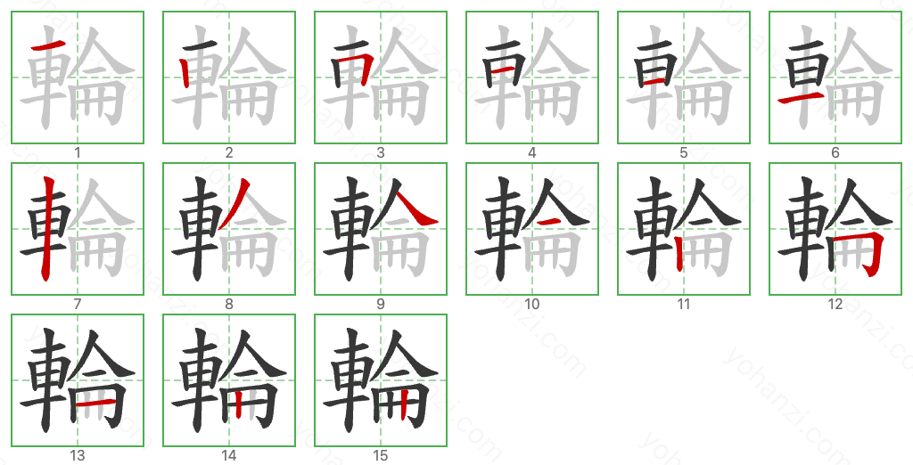 輪 Stroke Order Diagrams