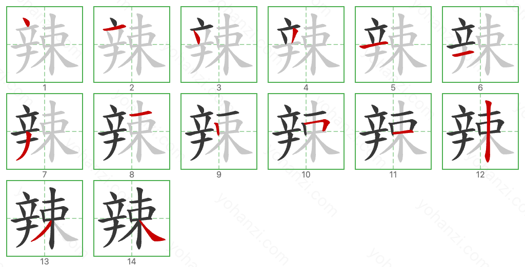 辣 Stroke Order Diagrams