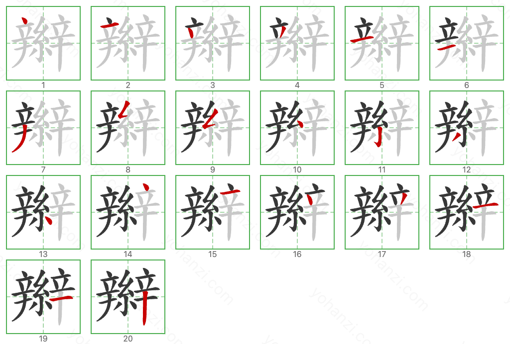 辮 Stroke Order Diagrams