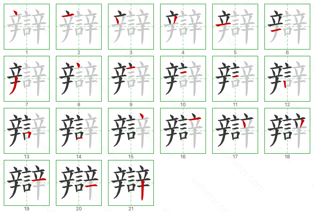 辯 Stroke Order Diagrams