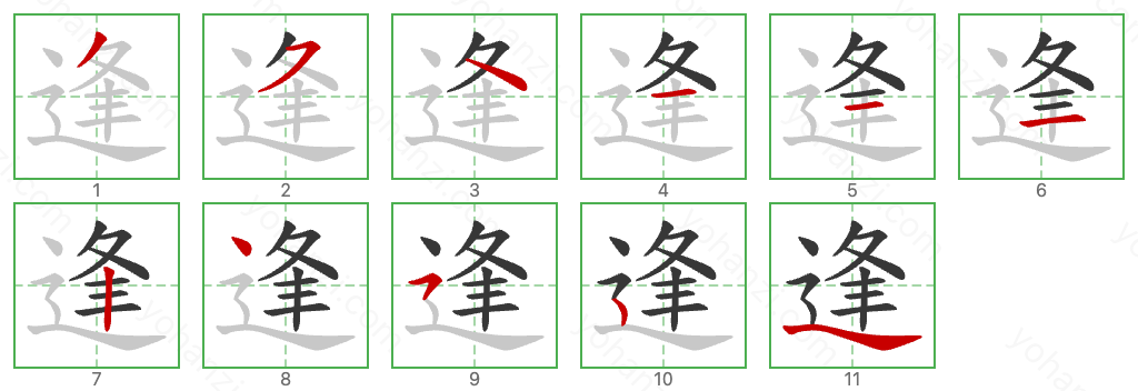 逢 Stroke Order Diagrams