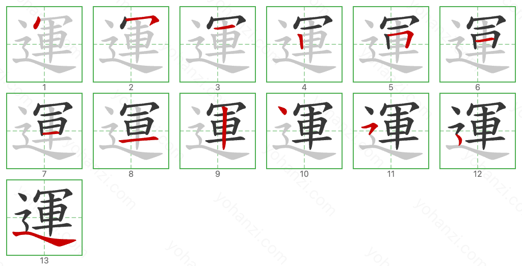 運 Stroke Order Diagrams