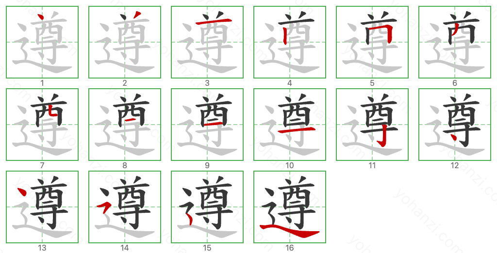 遵 Stroke Order Diagrams