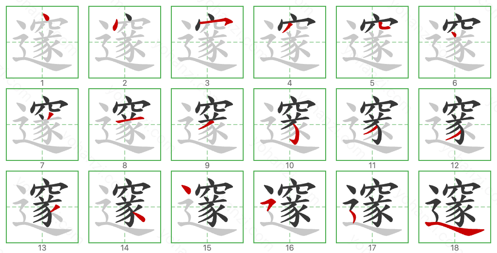 邃 Stroke Order Diagrams