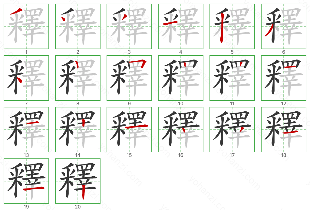 釋 Stroke Order Diagrams